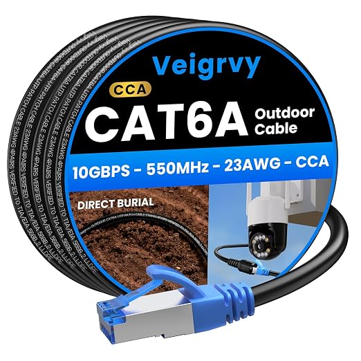 Cat6A Outdoor Ethernet Cable 100 ft Supports POE, 23AWG 550MHz High-Speed CAT6A by EthernetCable