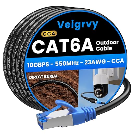 Cat6A Outdoor Ethernet Cable 250 ft, 23AWG 10Gbps 550MHz high-Speed CAT6A Cable by EthernetCable