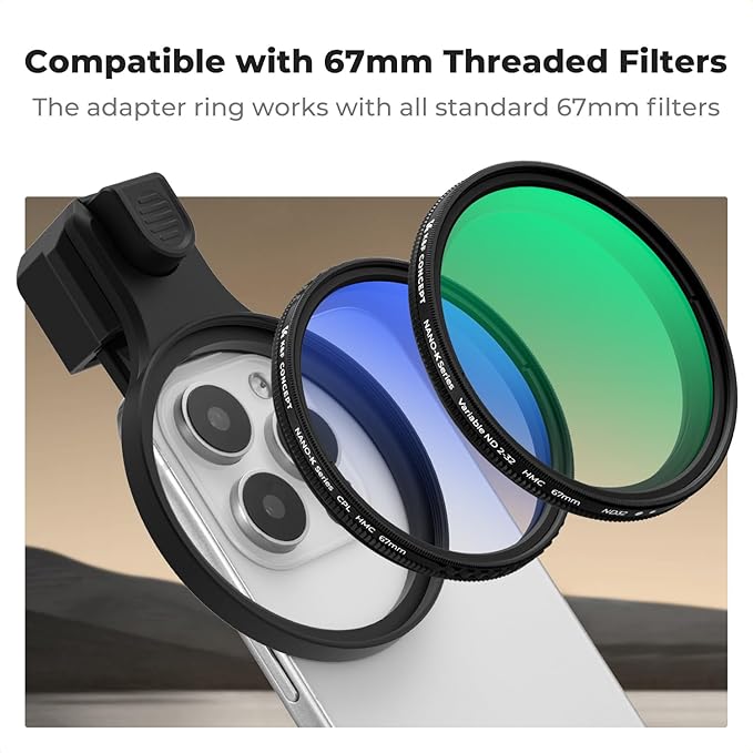 K&F CONCEPT 67mm Press-on ND2-32 Phone Lens Filter Kit, 16/15/14/13/12 Pro/Pro - Image 4