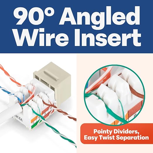 Everest 90° Angled RJ45 Cat6A Keystone Jacks 50-Pack in Ivory - Image 3