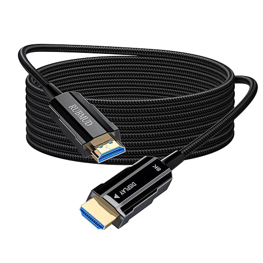8K HDMI 2.1 Cable 10ft, Fiber Optic HDMI Cable Braided Cord, High Speed Active by RUBMUD