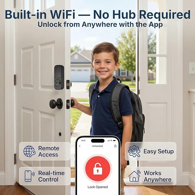 Keyless Entry Door Lock with Built-in WiFi, Fingerprint Smart Lock - Image 2