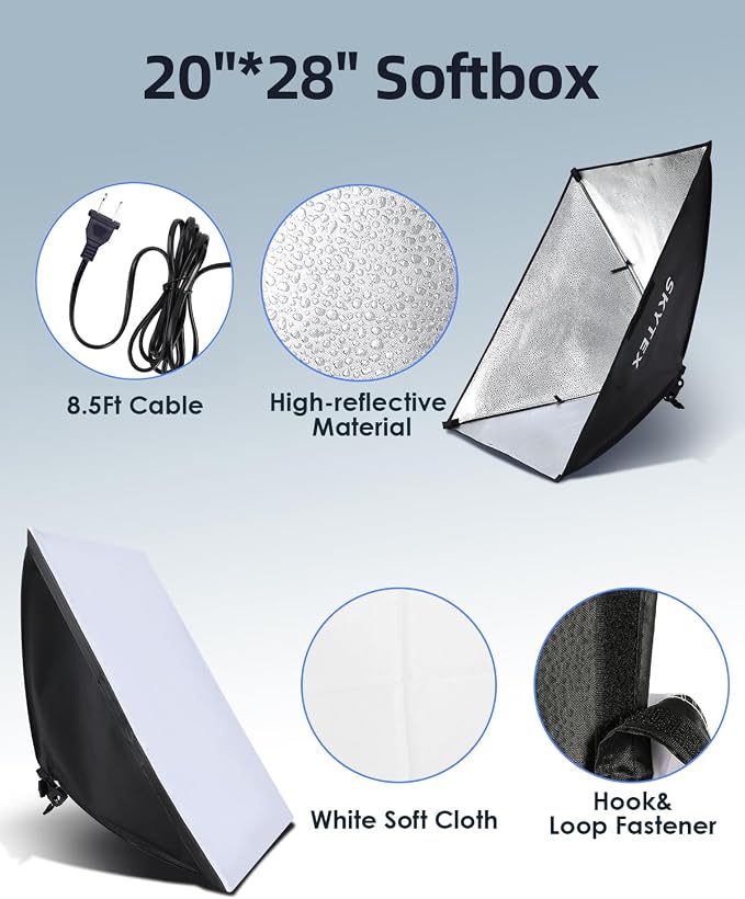 Skytex Softbox Lighting Kit 2Pack, 20x28in Soft Box | 135W 5500K E27 CFLBulb - Image 3