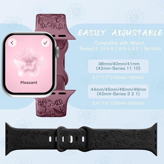 SNBLK 6 Pack Floral Engraved Bands Compatible - Image 8