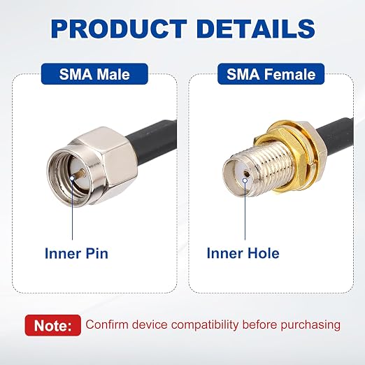 MECCANIXITY SMA Antenna Extension Cable, 3.3ft SMA Male Inner Pin to Female - Image 3
