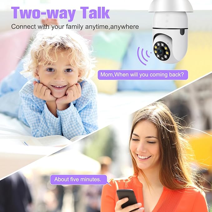 Security Camera Indoor Wireless WiFi Outdoor Home E27 360 Degree Panoramic Home - Image 5