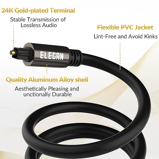 Elecan Optical Audio Cable 15 Ft/2 Pack Digital Audio Toslink Cable Cord-Fiber - Image 3