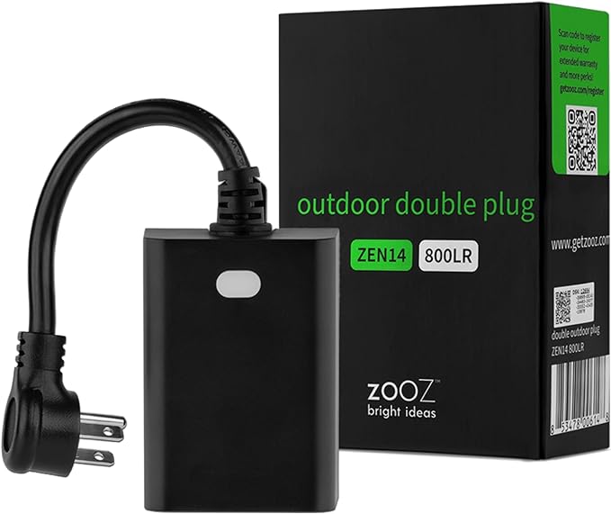 Zooz 800 Series Z-Wave Long Range Outdoor Double Plug ZEN14 | Hub Required | by ZOOZ