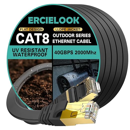 Ercielook CAT8 Ethernet Cable 50 ft High Speed, Shielded Flat Internet Cable by Ercielook
