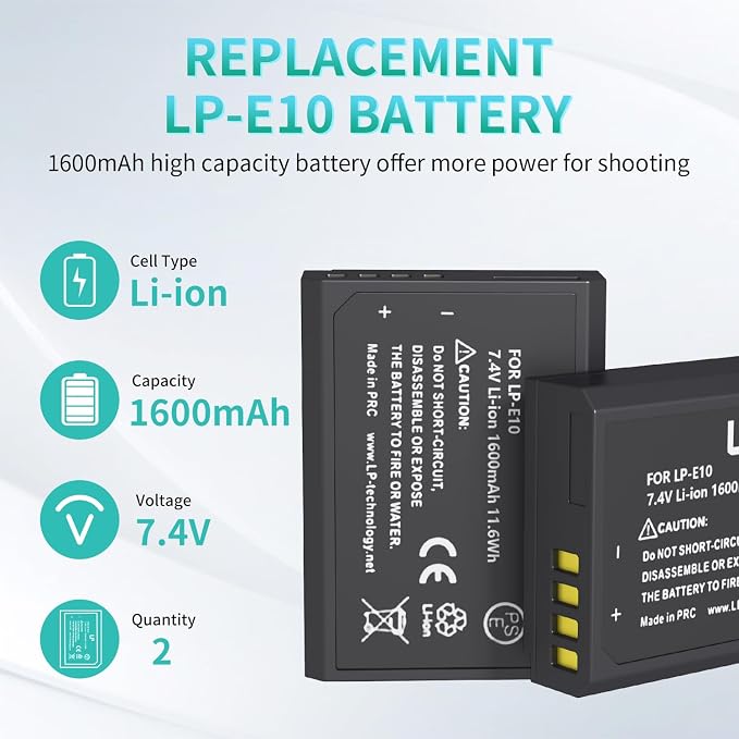 LP LP-E10 Replacement Battery, Kiss X50, X90 Cameras - Image 2