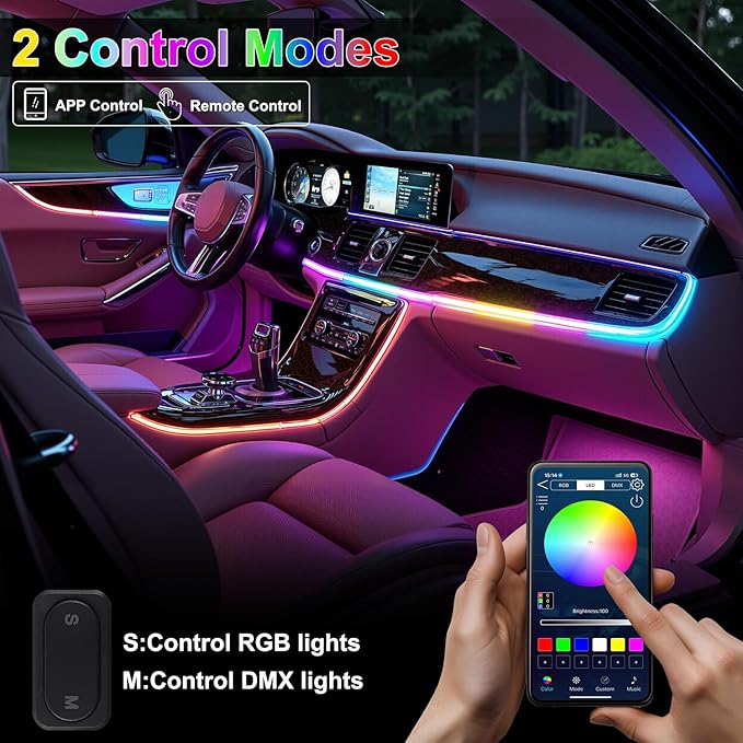 Dreamcolor Acrylic Interior Car LED Strip Lights, 10 in 1 Ambient Lighting Kit - Image 3