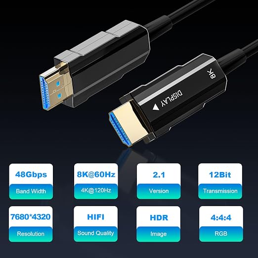 8K HDMI 2.1 Cable 100ft, Long Fiber Optic HDMI Cable, Ultra High Speed Thin - Image 2