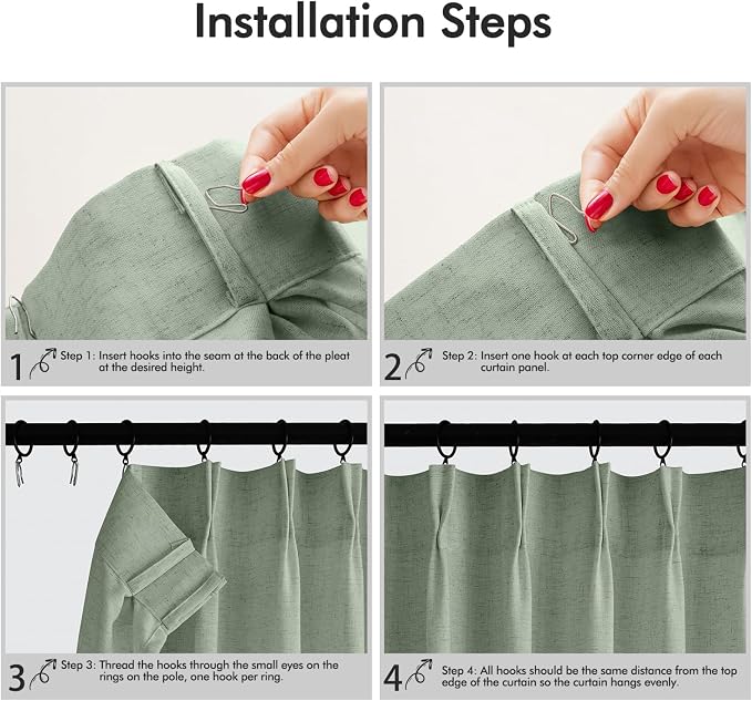 Memory Trained Pinch Pleated Curtains 63 Inches Long, Viral Linen Pinch Pleat - Image 5