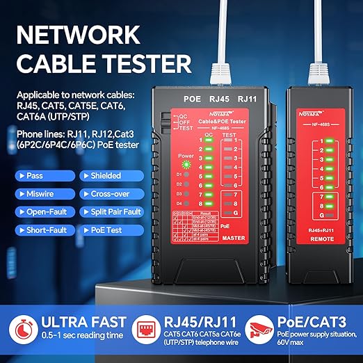 NOYAFA NF-468S Network Cable Tester, RJ12 RJ11 RJ45 Ethernet Cable Tester - Image 2