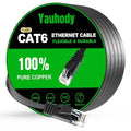 Yauhody CAT 6 Ethernet Cable 100ft Black, High Speed Solid Flat CAT6 Gigabit by Yauhody