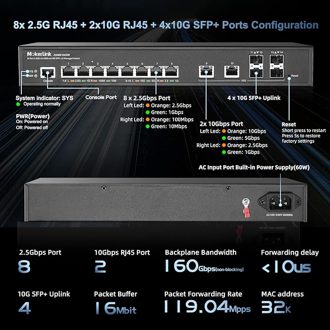 MokerLink 8 Port 2.5 Gigabit Managed Switch, 2x10G Ethernet Ports, 4x10G SFP+ - Image 6