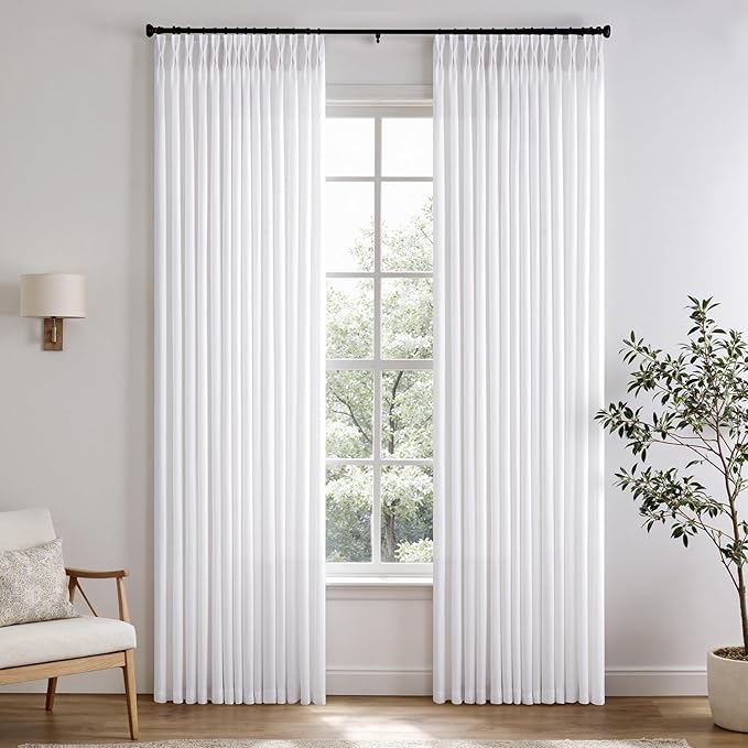 Memory Trained Pinch Pleated Curtains 120 Inches Long, Viral Linen Pinch Pleat by ANRODUO