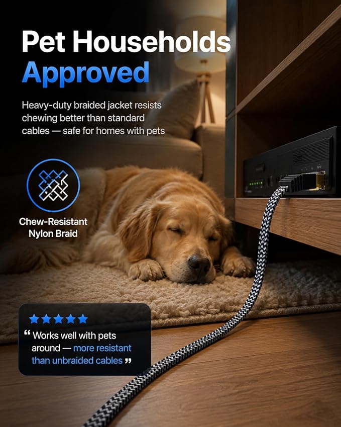 Short Cat 7 Ethernet Cable 1.5ft – 10Gbps High-Speed, Premium Braided Flat - Image 5