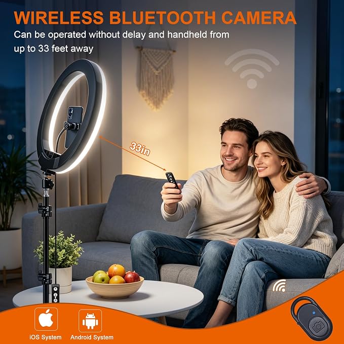 12" Selfie Ring Light with 75" Tripod Stand & 2 Phone Holder, LED Camera - Image 4