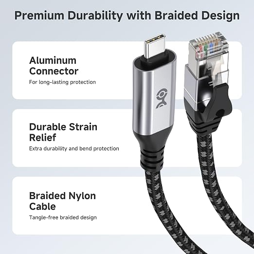 Cable Matters Plug & Play Braided USB C to Ethernet Cable - 3ft - Image 6