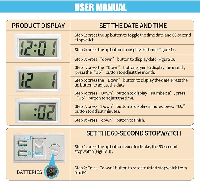 JOYCOURT Small Electronic Dashboard Car Time Clock Self-Adhesive Mini Car - Image 3