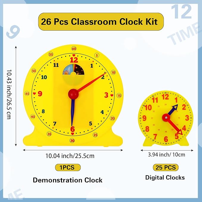 Lenwen 75 Pcs Classroom Clock Kit 24 Hours Learn to Tell Time Teaching Clock Toy - Image 2