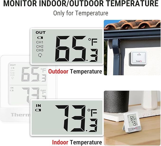 TempPro 500FT Indoor Outdoor Thermometer Wireless, Outdoor Thermometers - Image 3