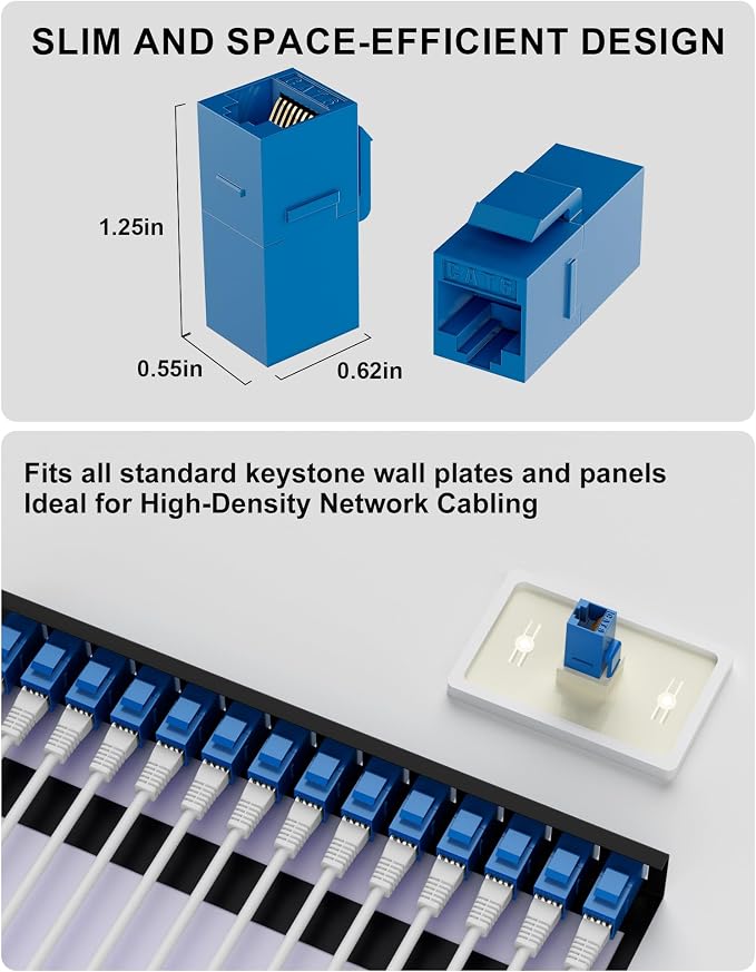 RJ45 Coupler Cat6 Keystone Jack 20-Pack, Female to Female UTP Inline Ethernet - Image 2