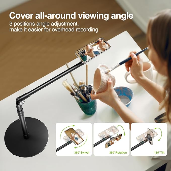 elitehood Magnetic Phone Stand for Overhead Recording, 15 in Long Arm Magsafe - Image 7