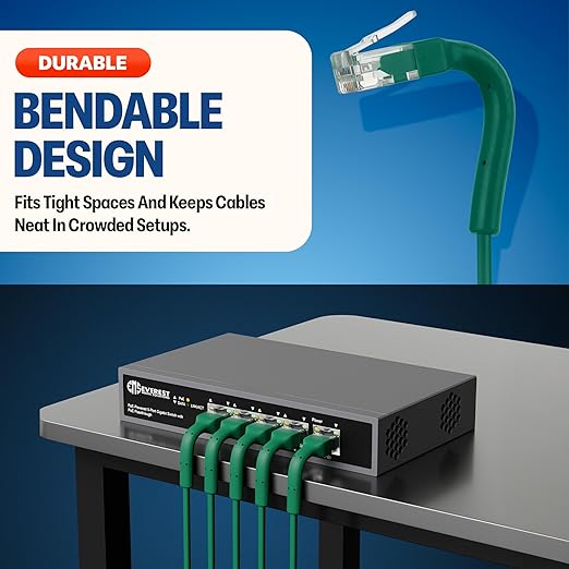 Everest Ultra Slim Cat6a Ethernet Patch Cables 5ft Green - Image 2