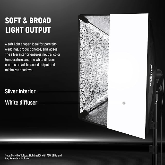 NEEWER 2Pcs 24"x24" 900W Equivalent Softbox Lighting Kit - Image 3
