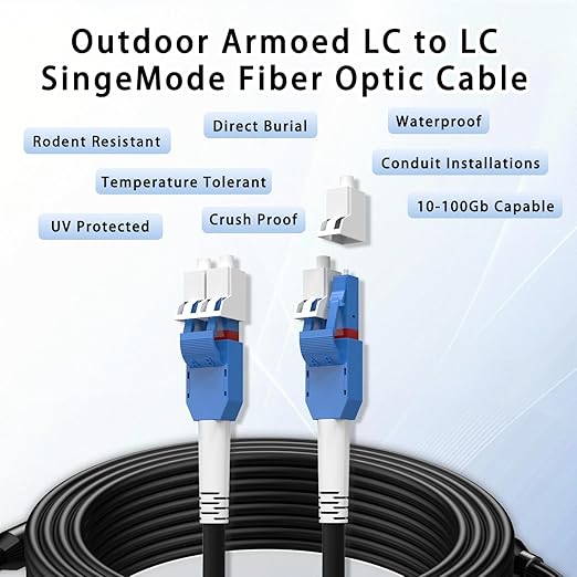 1M/3FT LC to LC Armored Outdoor Fiber Optic Cable, Single Mode Duplex 9/125μm - Image 9
