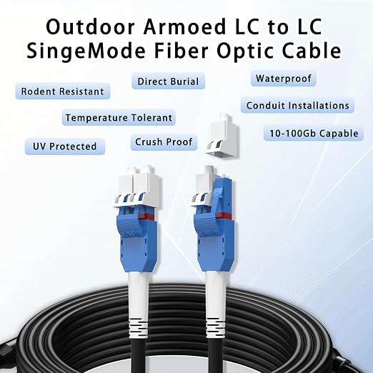 100M/328FT LC to LC Armored Outdoor Fiber Optic Cable, Single Mode Duplex - Image 9