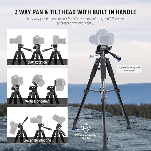 NEEWER BASICS Camera Tripod, Professional Aluminum Lightweight Portable Travel - Image 3