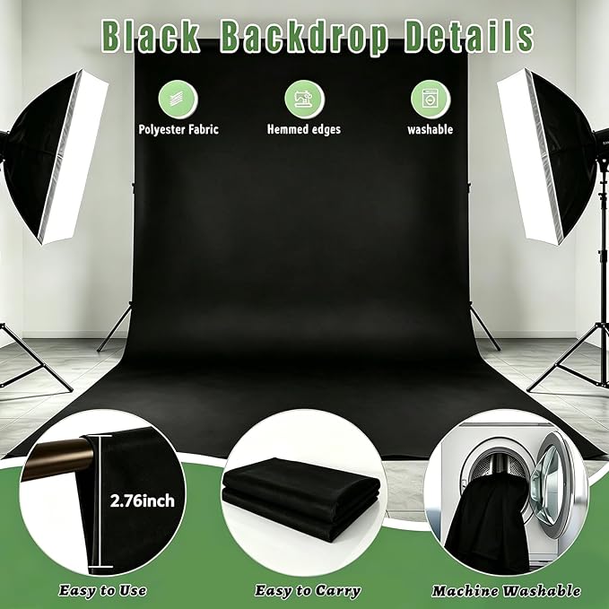 Black Photo Backdrop for Photoshoot, Fabric Background for Product Photography - Image 5