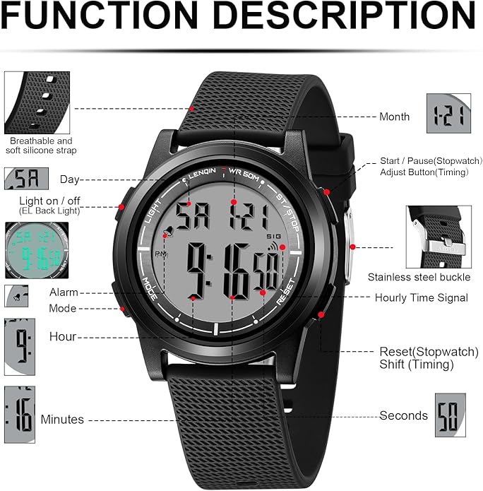 HANPOSH Mens Digital Watch Ultra Thin Minimalist Sports Waterproof Outdoor LED - Image 5