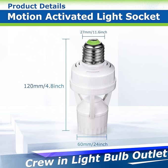 Hortsun 6 Pieces Motion Sensor Light Socket Smart Screw in Light Bulb Outlet - Image 2