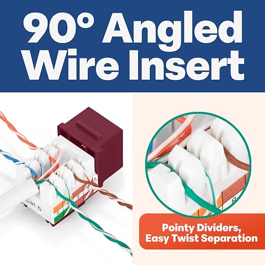 Everest 90° Angled RJ45 Cat6 Keystone Jacks 20-Pack in Red - Image 3