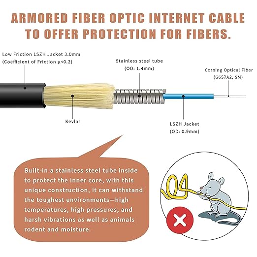 100 Meters Outdoor Armored SC/APC to SC/APC Fiber Optic Internet Cable - Image 3