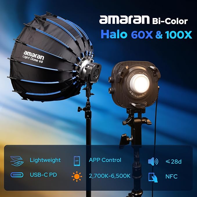 Amaran Halo 100X COB Led Video Light 100W Bi-Color 2700k-6500k, 890 lux @ 1m - Image 2