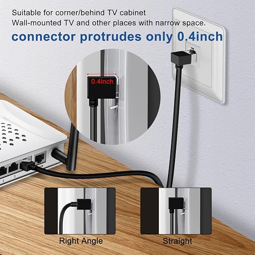 90° Downward Angled Cat 6A Ethernet Ultra Slim Cable 10 Feet 2Pack, Flexible - Image 6