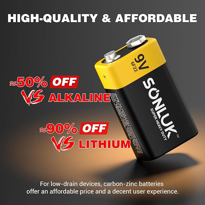 9V Batteries 10 Pack Carbon Zinc 6F22 Square 9 Volt Battery - Image 5