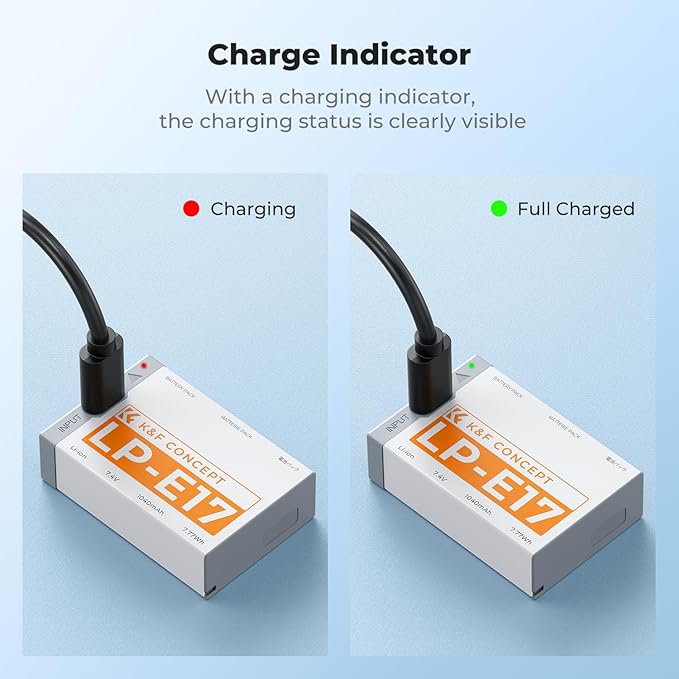 K&F CONCEPT 2-Pack LP-E17 Battery, USB-C R50 Battery Compatible - Image 5