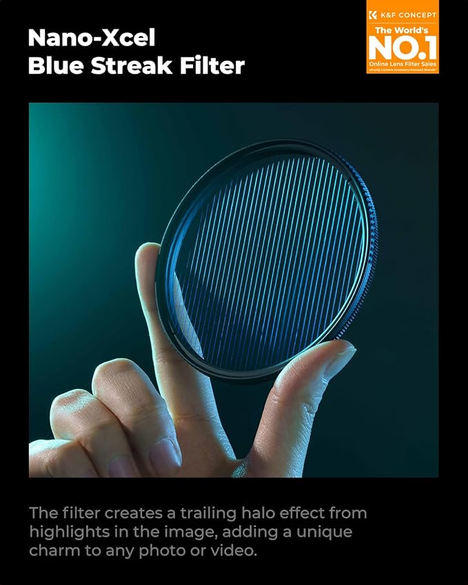 K&F CONCEPT 72mm Blue Streak Effect Lens Filter Anamorphic Optical Glass Light - Image 2
