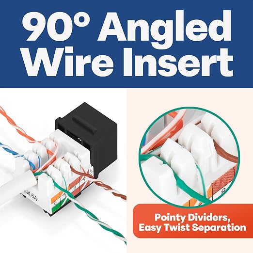 Everest 90° Angled RJ45 Cat6A Keystone Jacks 50-Pack in Black - Image 3