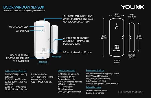 YoLink LoRa Smart Door & Window Sensor: Up to 1/4 Mile Open-Air Range, Door - Image 5