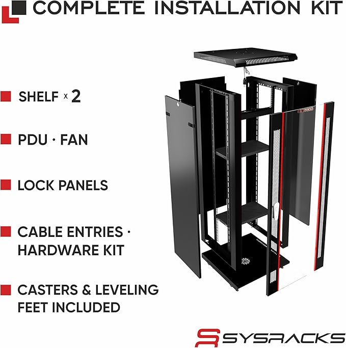 22U Wall Mount Server Rack Cabinet 24” Deep, 19” Network & AV Enclosure - Image 4
