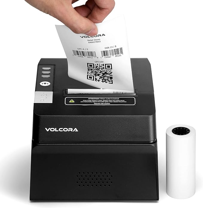 Volcora Thermal Receipt Printer, 80mm POS Printer w/Auto Cutter, USB/Bluetooth by Volcora