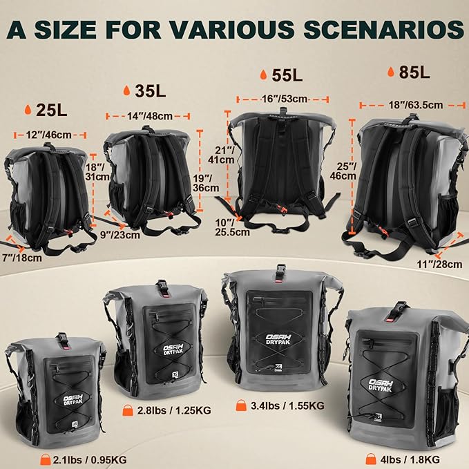 OSAH DRYPAK Waterproof Backpack Dry Bag 25L/35L/55L/85L – Heavy Duty Roll-Top - Image 2