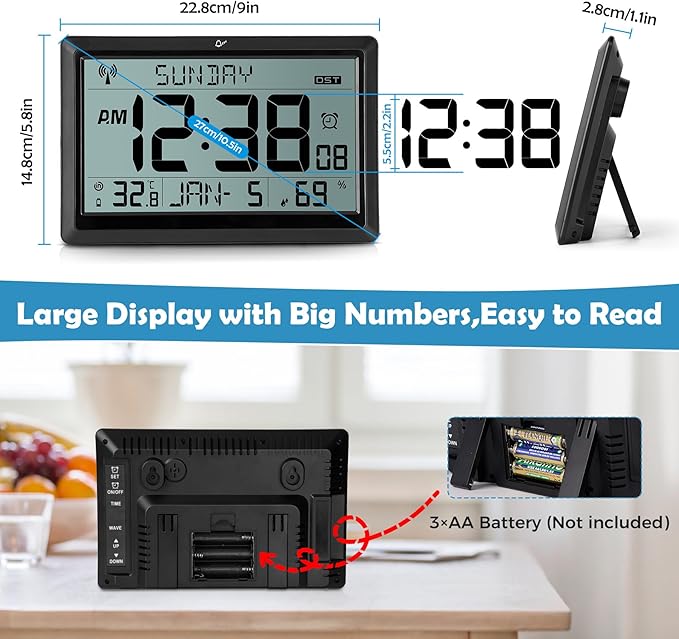 SZELAM Atomic Clock, 10.5"Large Display Digital Wall Clock Battery Operated - Image 6